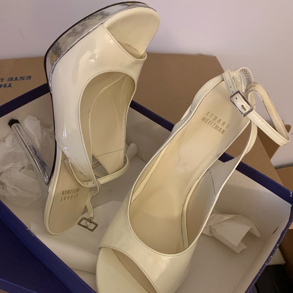 Stuart Weitzman Silver and White Stiletto